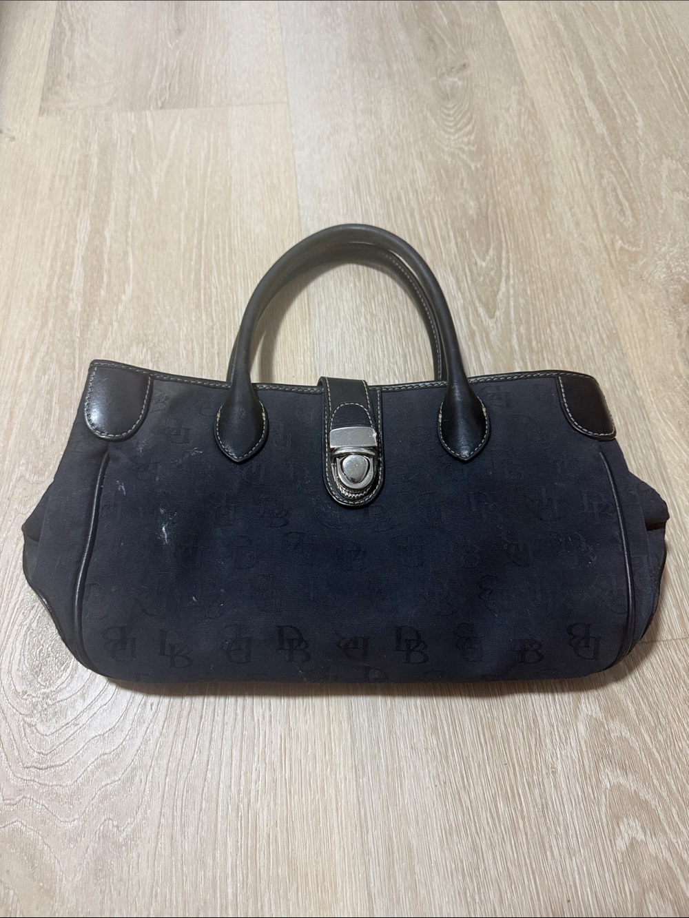Dooney & Bourke Black Monogram Satchel with Silver-Tone Hardware
